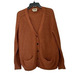 Acne Studios Beryl Mohair Cardigan Sweater Rust Brown Ribbed V Neck - Large